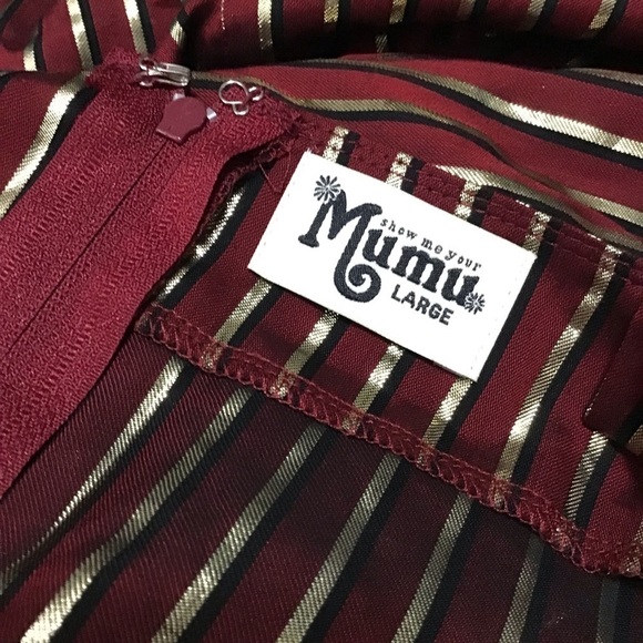 Show Me Your Mumu Yvonne Jumpsuit Maroon and Gold Stripe Size Large. - Picture 12 of 14
